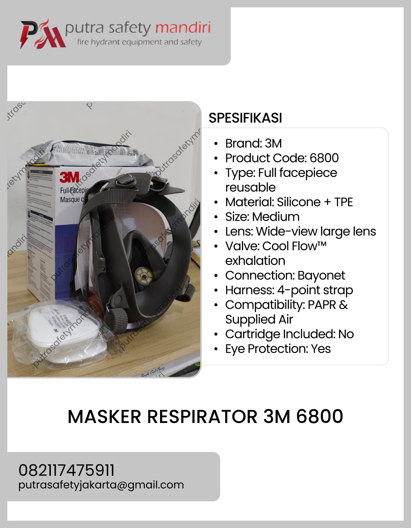 3M 6800 MASKER FULL FACEPIECE RESPIRATOR + FILTER