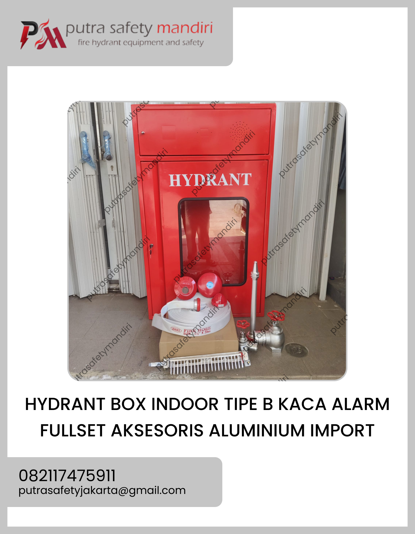 Hydrant Box Fullset Indoor Alarm Tipe B Pintu Kaca Aluminium